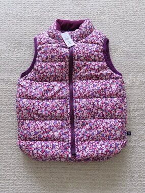 NEW BABY GAP GIRLS PUFFER VEST JACKET PURPLE FLORAL FLOWERS 5 YEARS